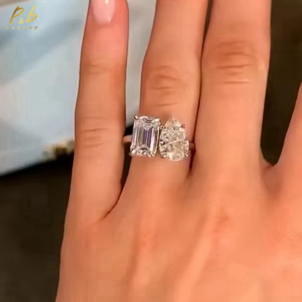 

Кольцо PuBang 3EX VVS1 D Цвет из настоящего муассанита с бриллиантом 4 карата, измельченная ледяная груша, 4 карата, изумрудная форма, кольца-пасьянс из 14-каратного золота 2 мм