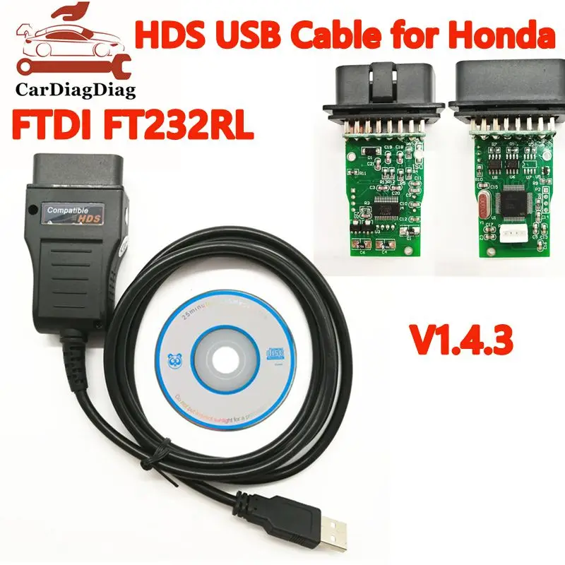 HDS USB Cable for Honda OBD2 Diagnostic Cable With FTDI FT232RL Chip Software Version V1.4.3 Auto Diagnostic Tool Best Quality