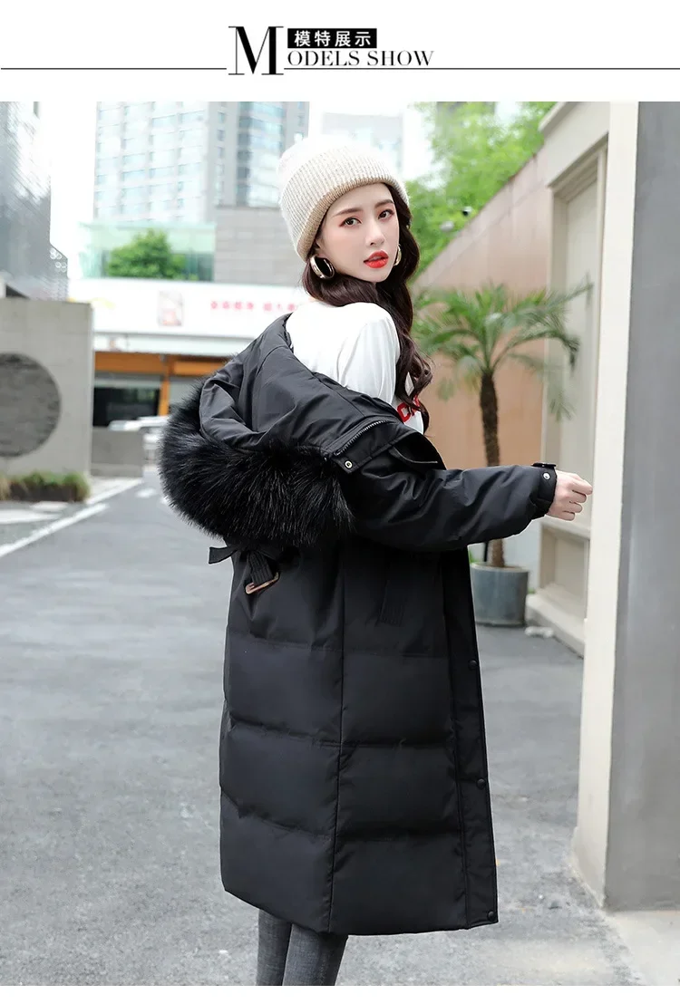 2023 New Women\'s Down Cotton Parkas Winter Jacket Coat Fur Collar Thick Warm Long Coats Female Fashion Hooded Padded Outerwear