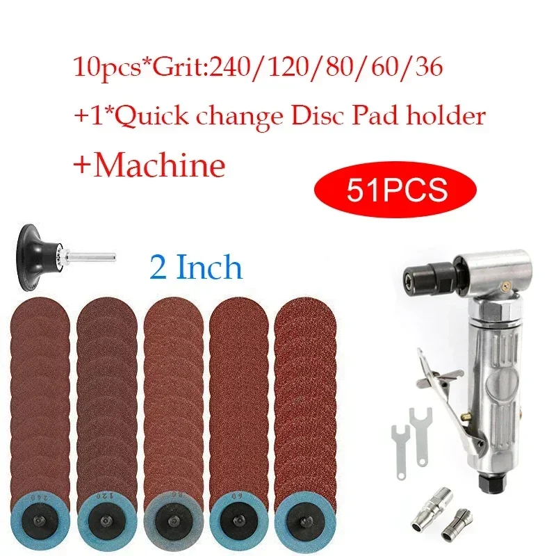 Poratble Mini 1/4 Air Angle Die Grinder 90 Degree Pneumatic Grinding Polisher Mill Engraving Machine with Sanding Discs Tool Kit