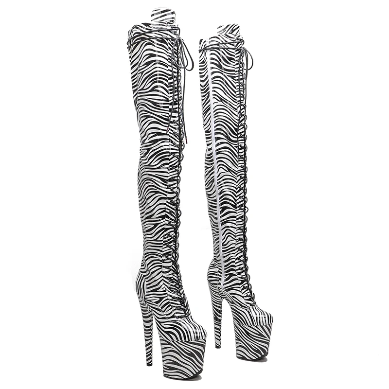 

Leecabe 20CM/8inches zebra Uppre Pole dancing shoes High Heel platform Boots closed toe Pole Dance boots