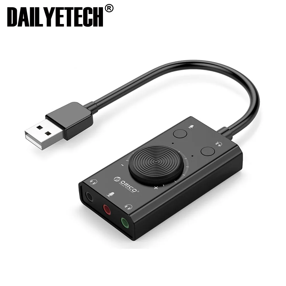 

ORICO SC2 External USB Sound Card Stereo Mic Speaker Headset Audio Jack 3.5mm Cable Adapter Mute Switch Volume Adjustment