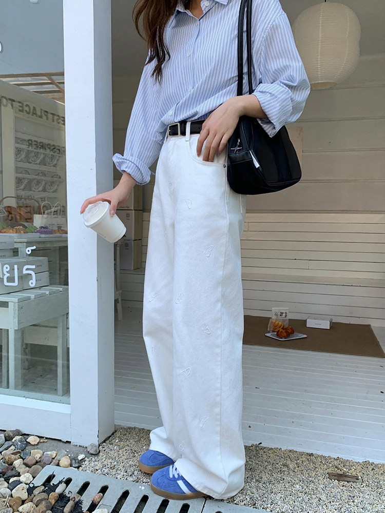 

Женские джинсы свободного прямого кроя с вышивкой, широкие брюки с вышивкой в стиле пэчворк