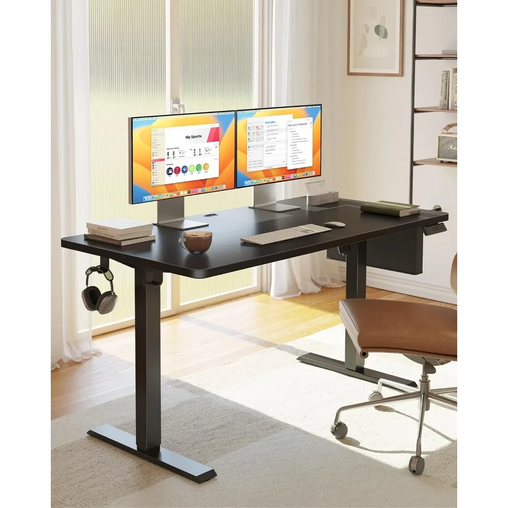 Standing Desk with Storage Pocket, 55 x 24 inch Height-Adjustable Standing Desk, Electric Standing Desk Workstation