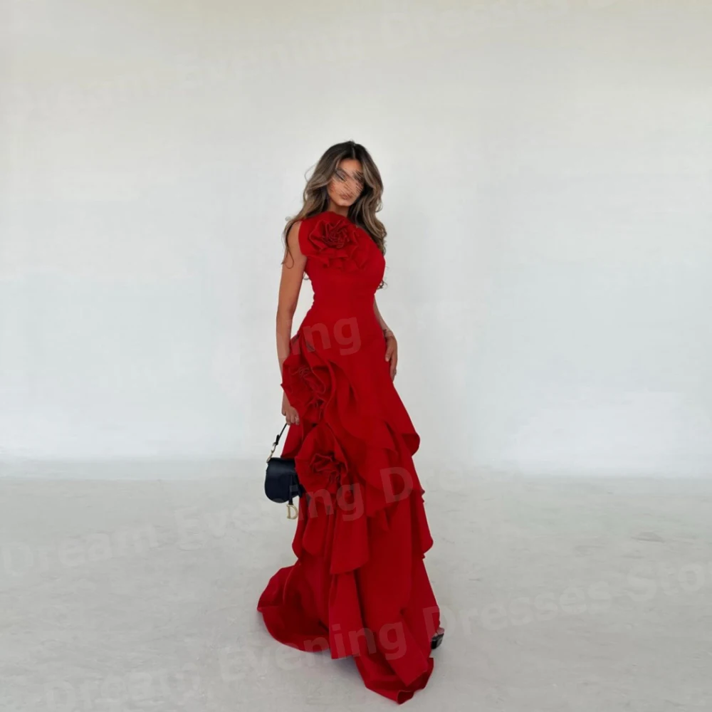 

Charming Mermaid Women's Evening Dresses Customized Vestidos De Fiesta Prom Gowns Sleeveless Flower Vestido De Gala Noche Mujer