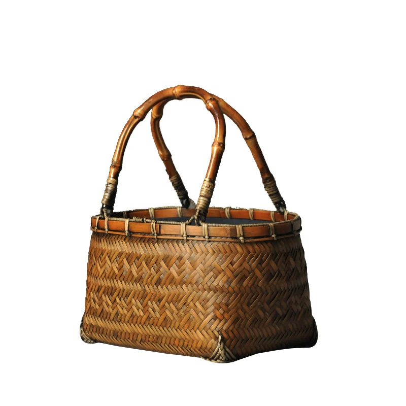 Hand Woven Bamboo Bag Summer Bead Handbag Women\'s Knitting Fashion Retro Mini Women\'s Handbags Creative Tea Set Storage Bags