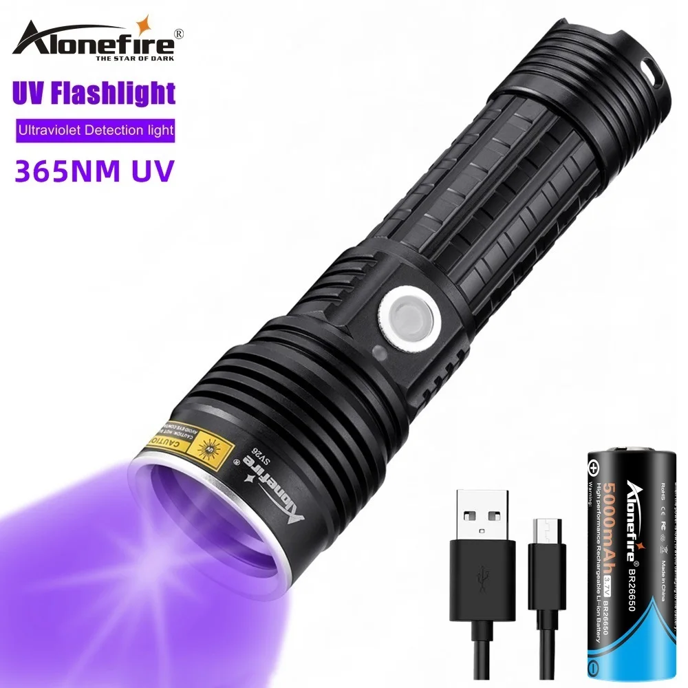 

Alonefire SV26 365nm Ultra Violet Flashlight Black-Filter Power Ultraviolet Torch /26650 Battery for Trace Fingerprint Detection