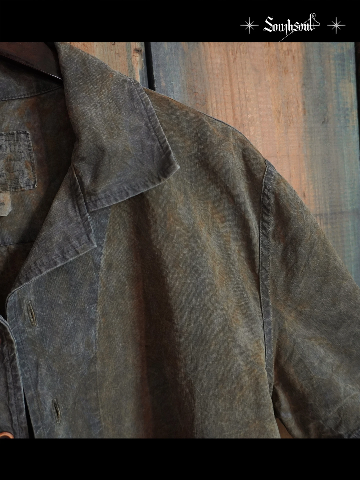 Retro American Cotton Flax Plant Dyed Cuban Collar Short Sleeve Shirt Rust Onion Skin Datech Dyeing Breathable Comfortable Lo...