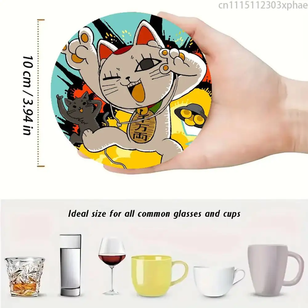 T-Turbo Baba Cat D-DandaDan Wood Coaster Mug Tea Coffee Cup Pad Heat Resistant Placemats Tableware Decoration