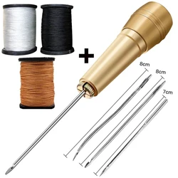 Leather Sewing Awl Set Multifunctional Shoes Repair Tool Kit Punch Stitching Needles DIY Sewing with Black Brown White Thread