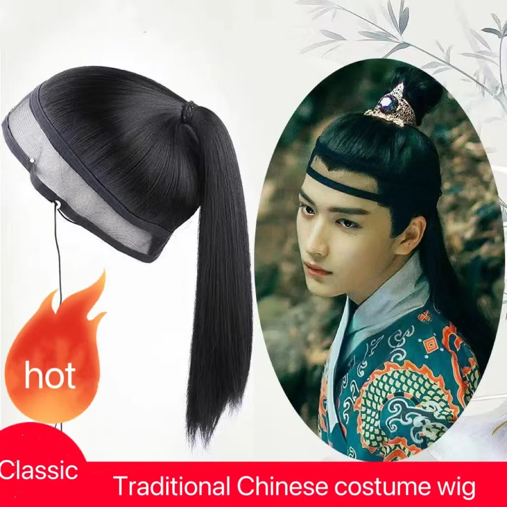 Ancient Costume Wig Men Women Full Head Cover Short Hair Chinese Ming Dynasty Traditional Master Hairstyle Hanfu Accessories