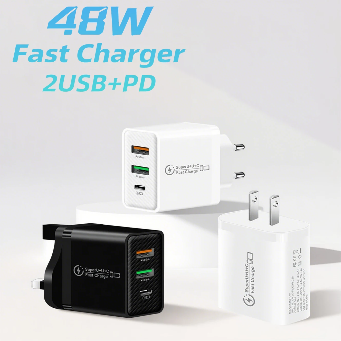 

48W USB PD Multi 3Ports Chagrer Fast Charging Type C USB PD Mobile Phone Power Adapter For iPhone Xiaomi Huawei Samsung Charger