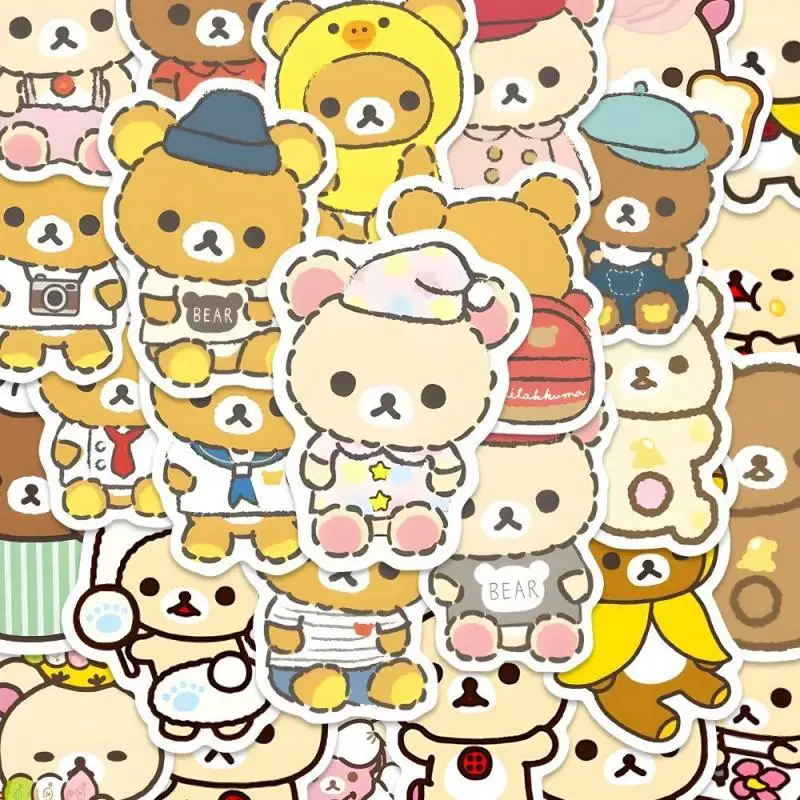 Kawaii Rilakkuma Cartoon Stickers Cute Hand Account Diy Children\'s Notebook Phone Case Waterproof Stickers Decorative Theme Gift