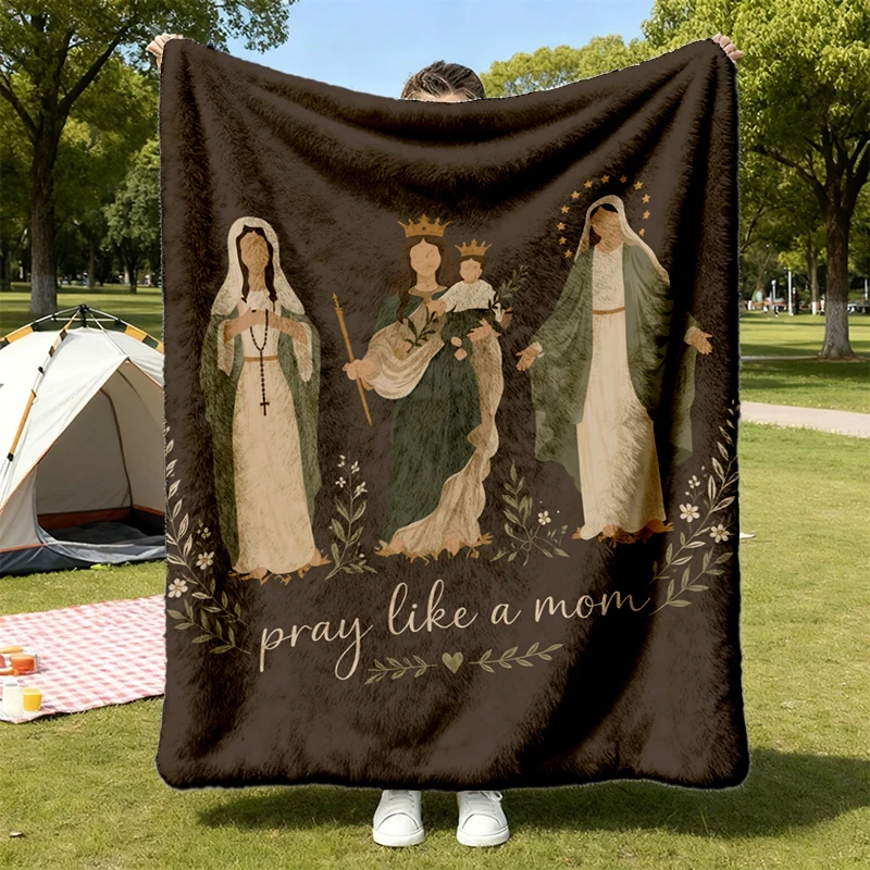 Pray Like A Mom Flannel Blanket, Catholic Mom Flannel Throw, Marian Religious Cozy Blanket, Mother Mary Christian Warm