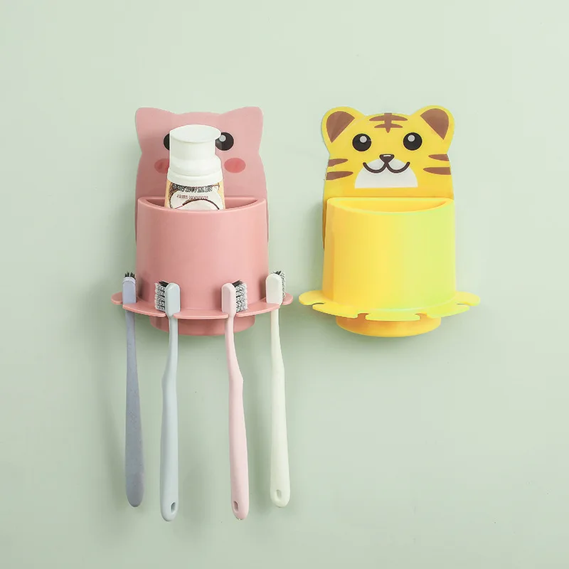 Cartoon Animal Toothbrush Holder Bathroom Accessories Set Toothbrush Toothpaste Wall Suction Storage Holder Container Organizer