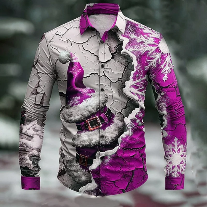 

New Year Christmas style men's shirt for daily wear, autumn and winter collar long sleeved hot selling, cool 2024 fashion