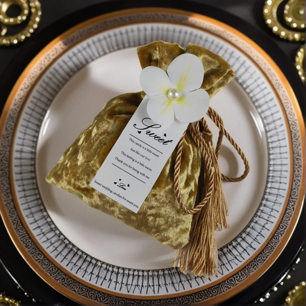 

Artificial Flower Bag Exquisite Tassel Favor Pouch Party Jewelry Organizer High-Quality Drawstring Candy Bag For Gift Packaging