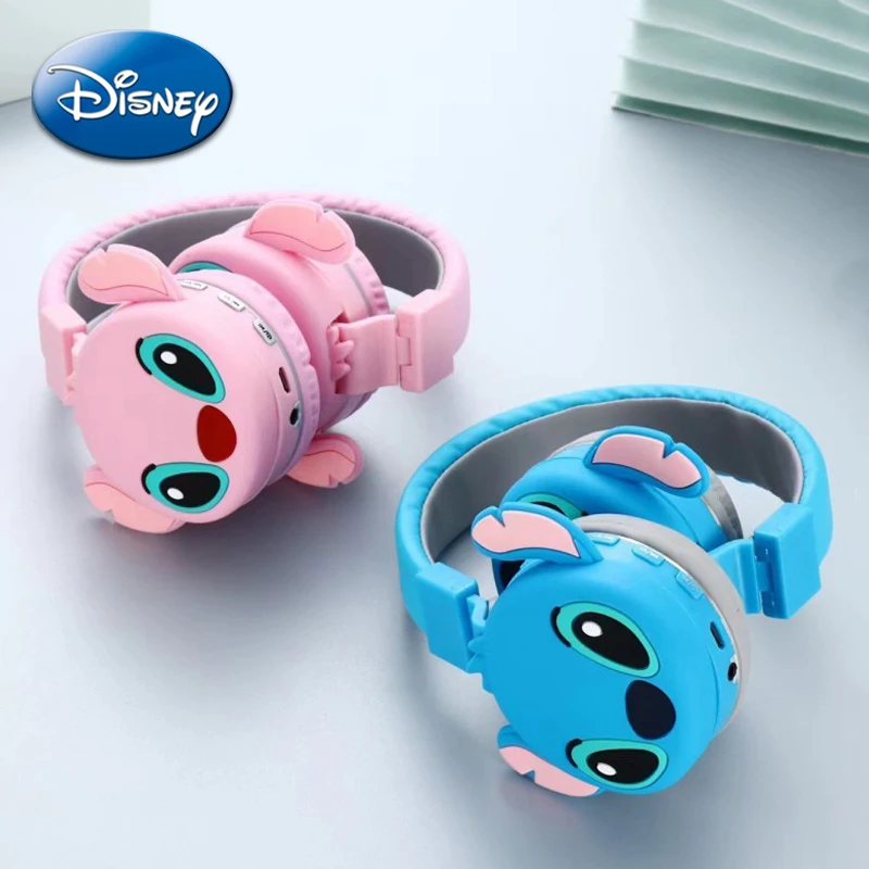 

Bluetooth-наушники Disney Stitch, мультяшные аниме-фигурки, розовые, синие наушники, сверхдлительный режим ожидания, долговечная беспроводная гарнитура