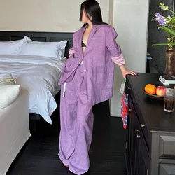 Purple ramie suit pants two-piece set for women's 2024 summer new gray breathable loose pink set