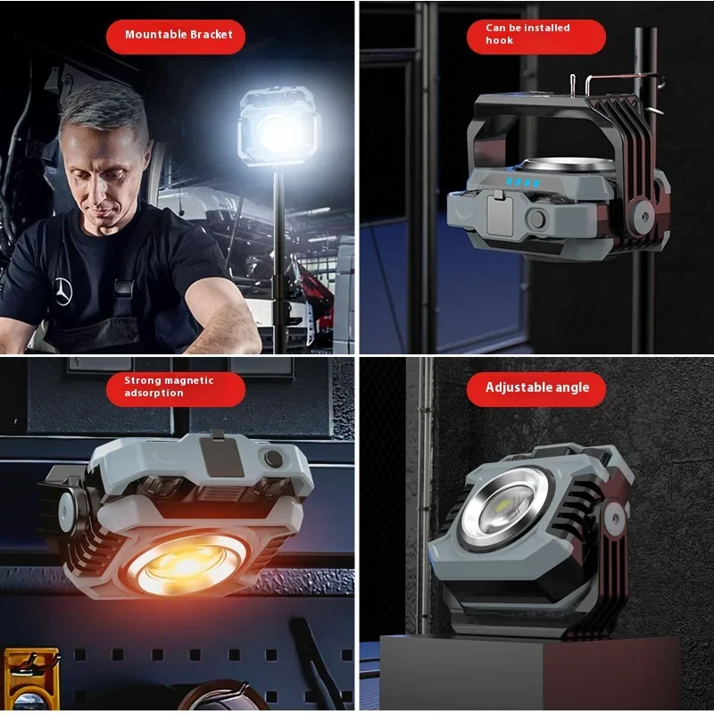 Mini LED Working Light Multifunctional Rechargeable Portable COB Flashlight Outdoor Camping Torch