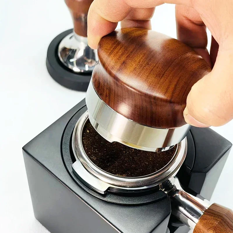 58mm Coffee Distributor with Walnut Cover Head Espresso Leveler for Portafilter 304 Stainless Steel Espresso Distributor Tool