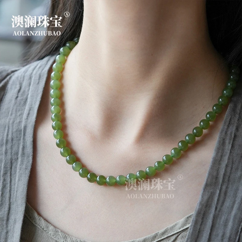 

Hetian light and dark beaded , mother's , collarbone chain, jade necklace
