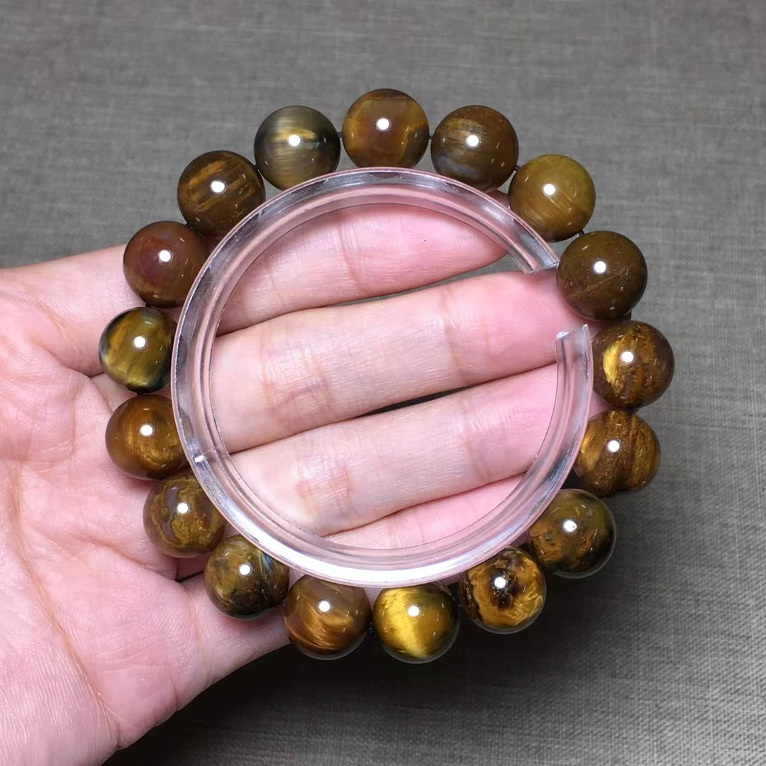 

Natural Yellow Pietersite Round Beads Bracelet 12mm Chatoyant Cat Eye Namibia Certificate AAAAA