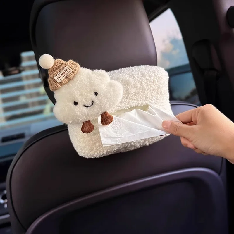 Cute Cartoon Hat Cloud Car Tissue Box Hanging Napkin Bag for Car Back Seat Headrest Armrest Paper Organizer Storage Holder