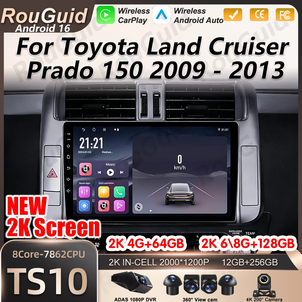 

Автомагнитола Android 16 для Toyota Land Cruiser Prado 150 2009-2013 с Carplay, видео, мультимедиа, Bluetooth и стереоэкраном