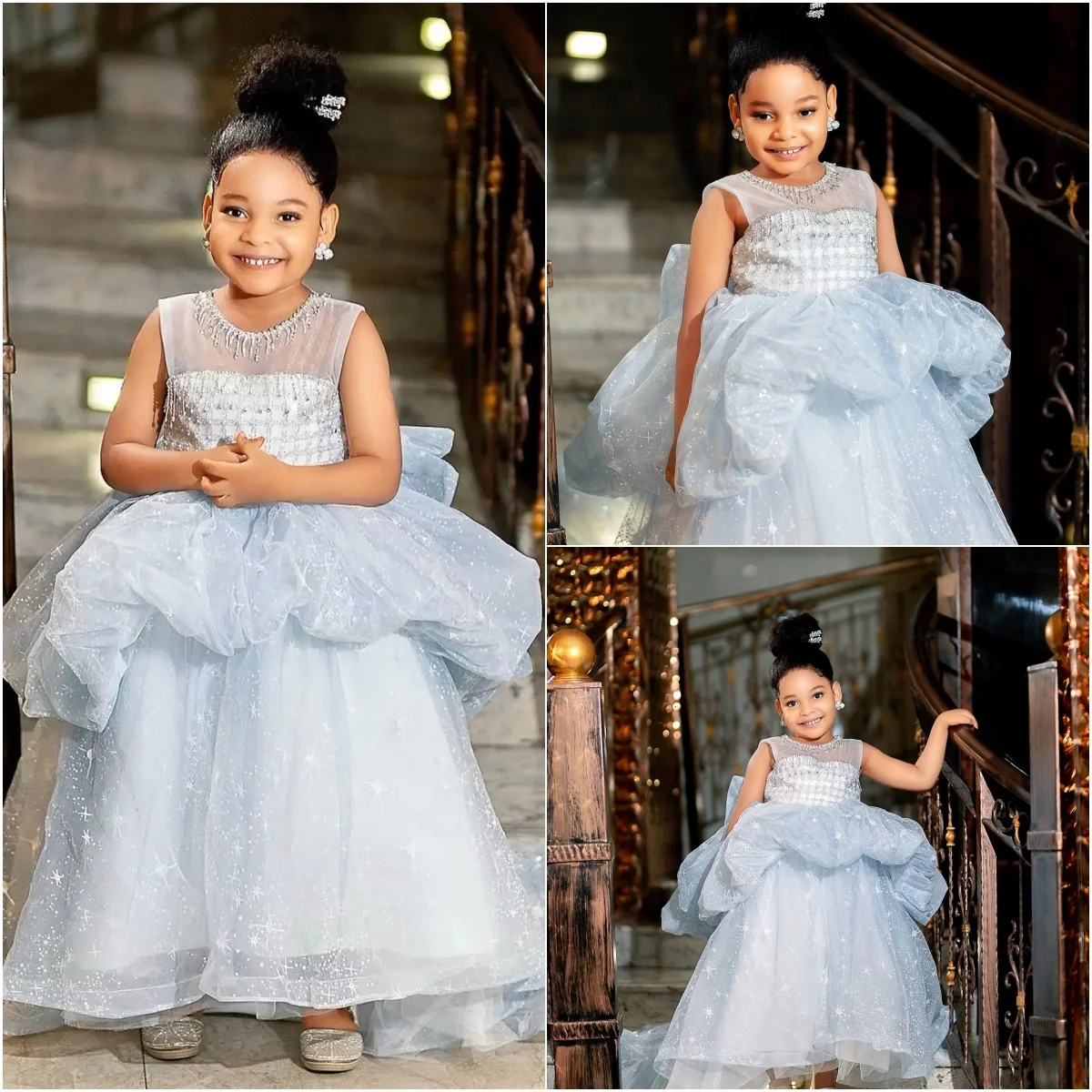 

Light Blue Flower Girl Dresses for Wedding Shing Beaded Floor Length Girl Kids Birthday Party First Holy Communion Gown
