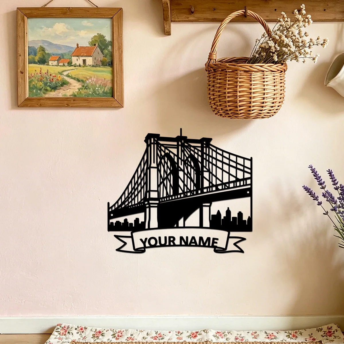 Custom Brooklyn Bridge New York Metal Wall Sign Personalized Name Decor Anti-Rust Indoor Hanging Ornament for Study  Living Room