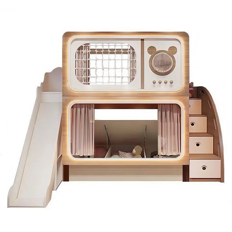 

Two-layer bed Mother and child bed Children's bunk Log color Children's Mother and child High low Bunk