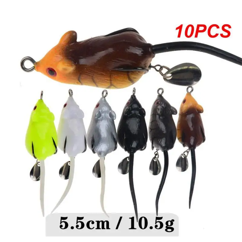 10PCS Eyes Soft Mouse Bait Bells Sound 5.5cm 9.5g fishing lure Frog Silicon Artificial Set Sea Swim Bait