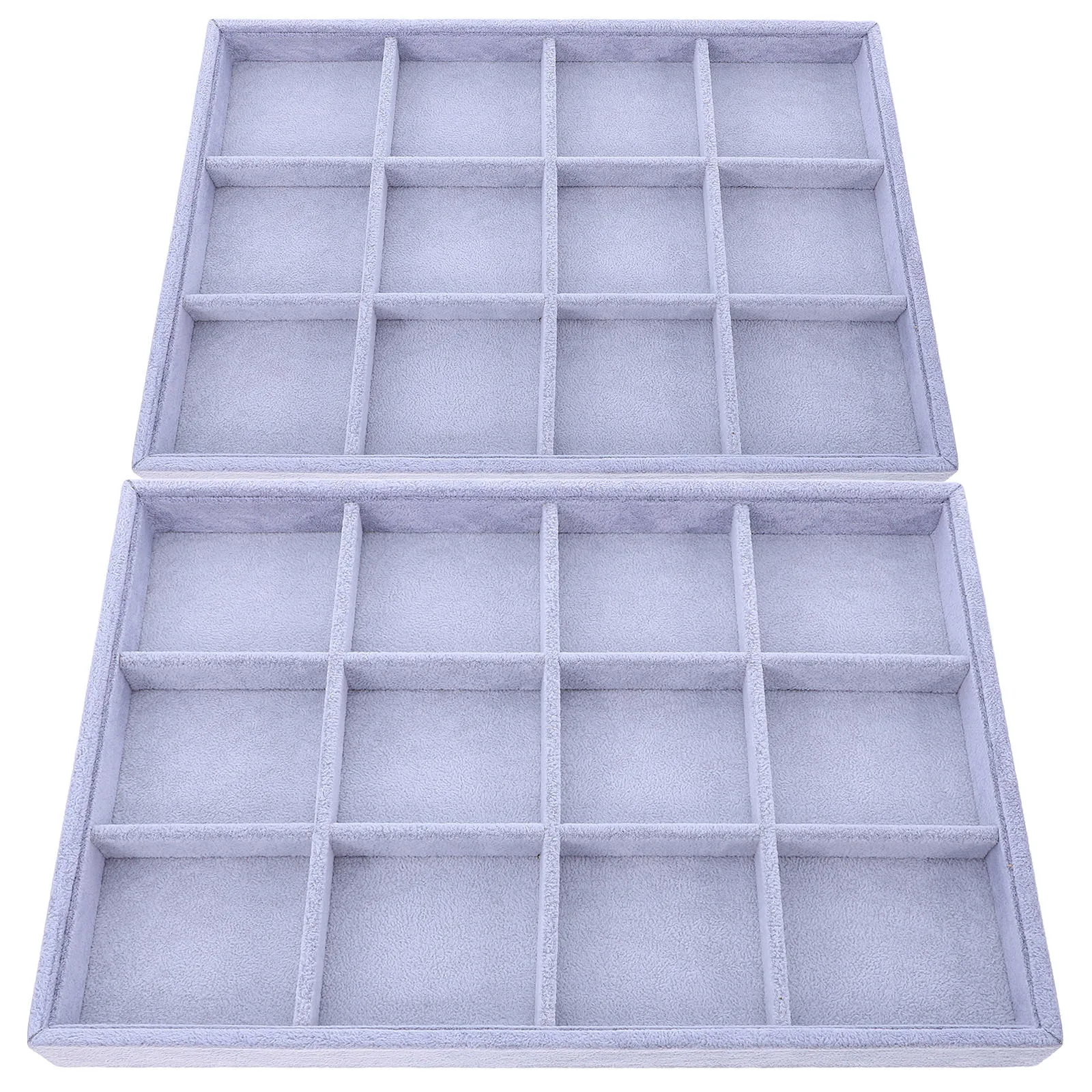 

2Pcs Jewelry Organizer Tray Lint Surface Multi Compartments Storage Organizer for Necklaces Rings Earrings Display Vanity Tray