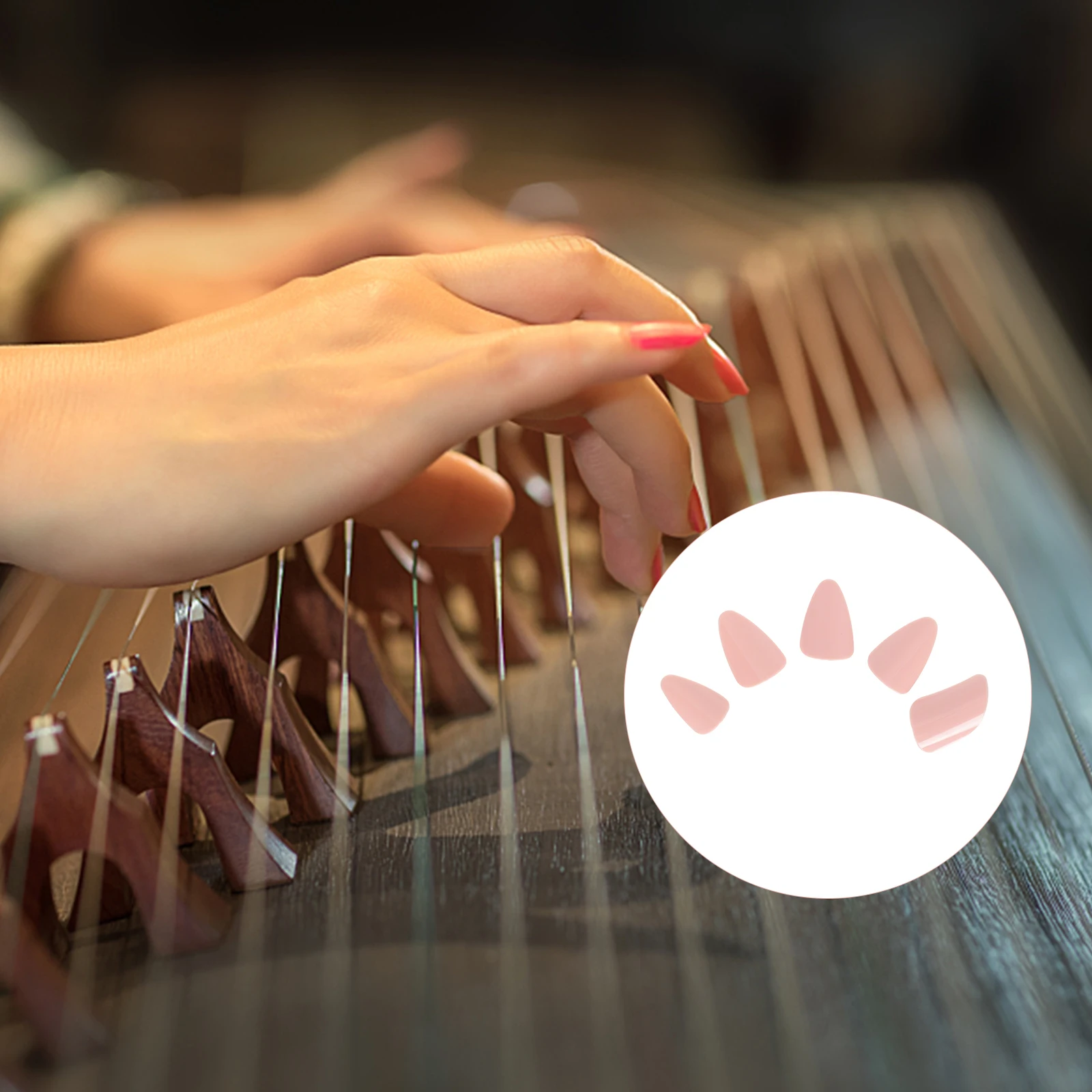 

5pcs Lute Finger Fake Nails Premium Material Durable Smooth Round Edges Comfortable Wear Strong Sound Musical Instrument