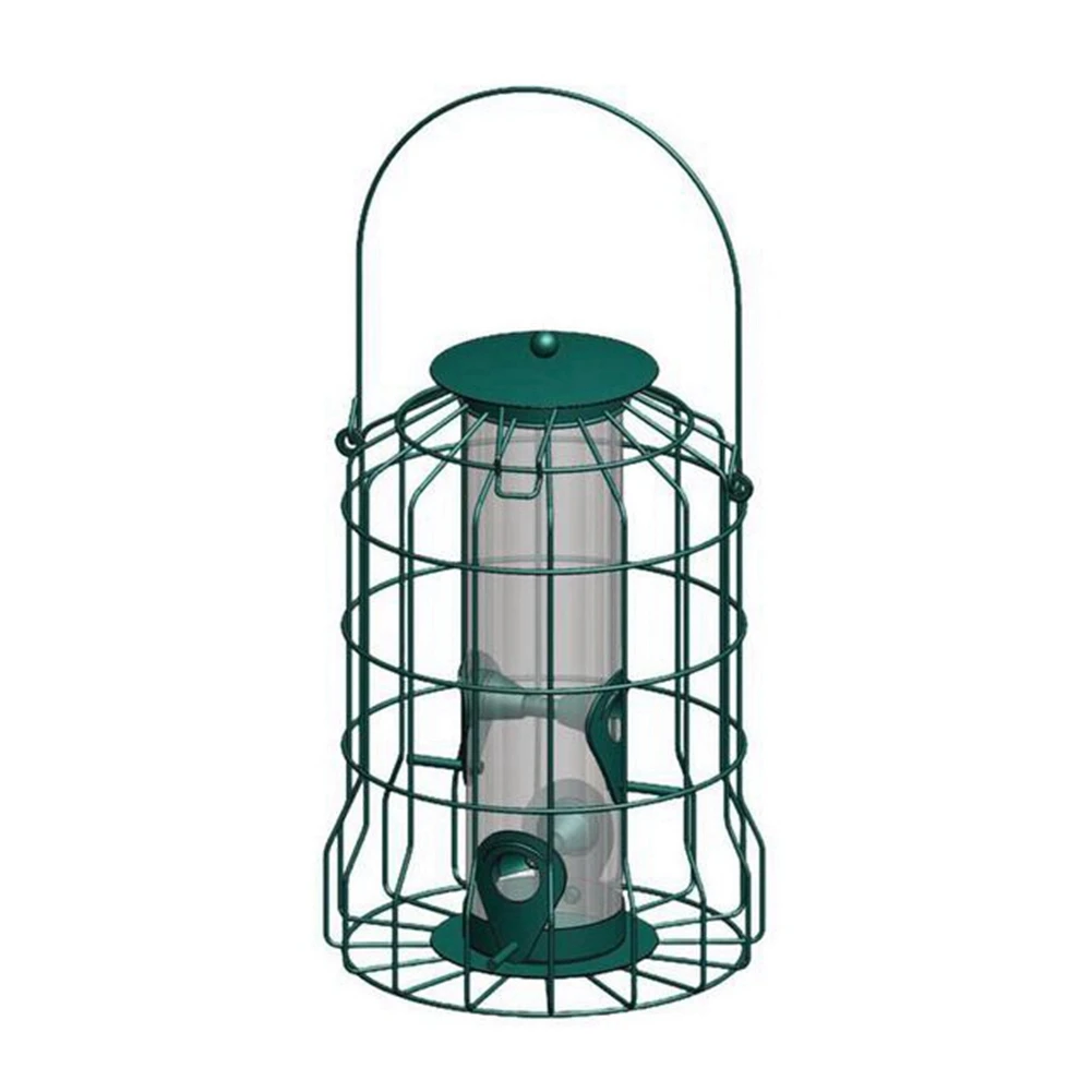 Bird Deterrent Feeder Rust-Proof Hanging Bird Feeder Cage for Garden Backyard Squirrel-Proof Wild Bird Feeder Green