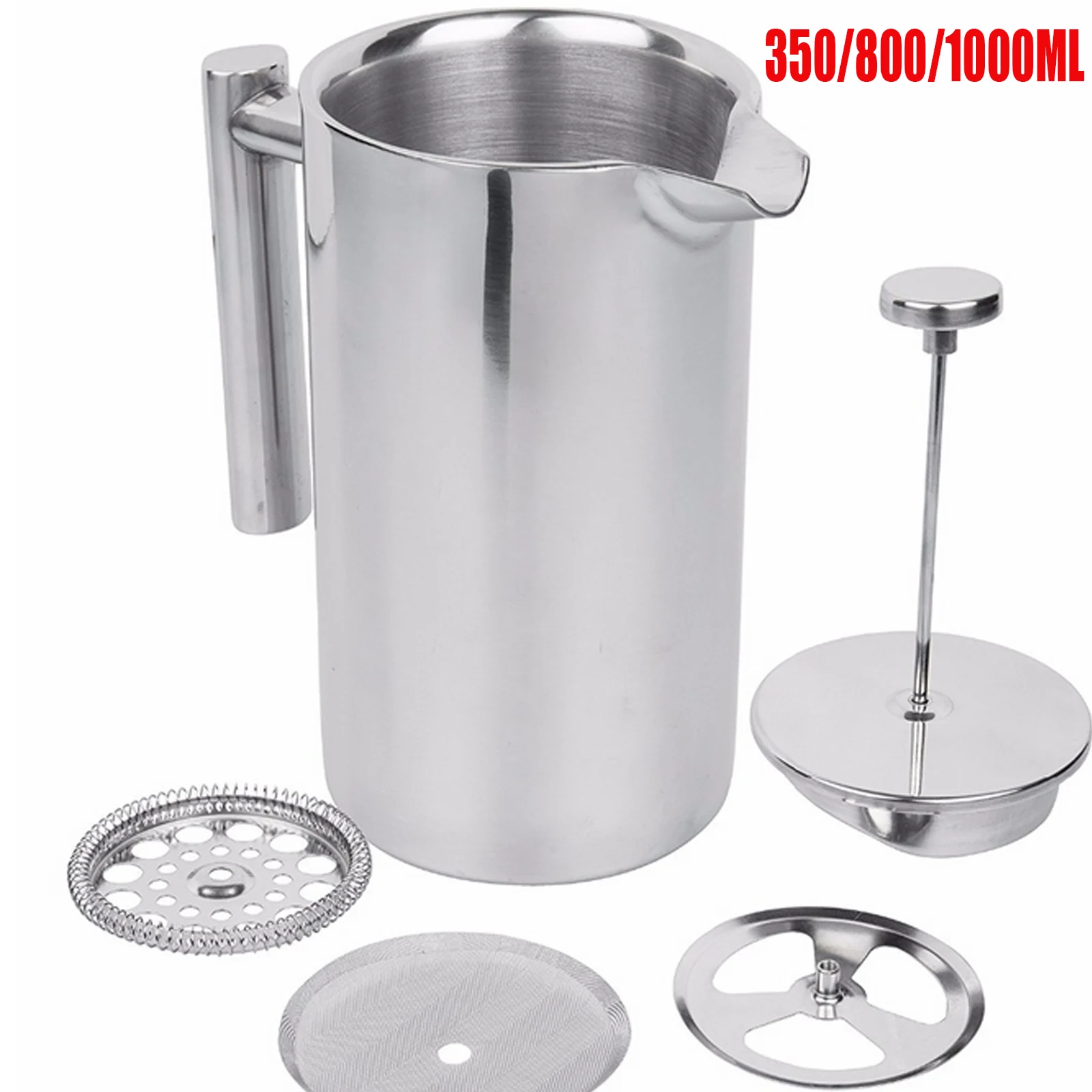 

800 Ml Double Wall Coffee Maker Stainless Steel Mug Tea Pot Multipurpose Heat Resistant Glass Outdoor Camping Travel