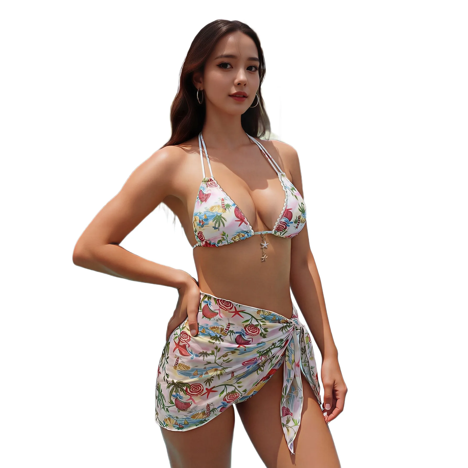 3Pcs European and American Women's Bikini Low Waist Skirt Style Split Swimsuit Sexy Triangle Swimsuit Fashion Girl Beachwear