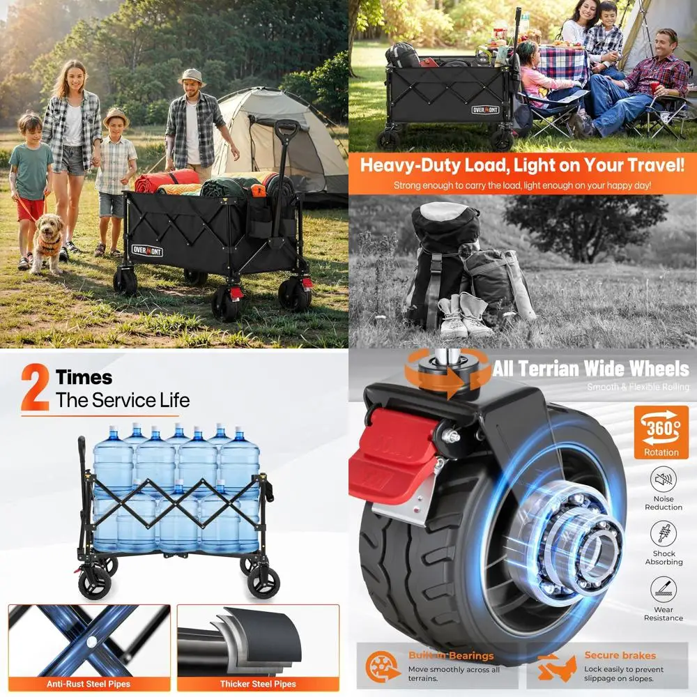 

Складная тележка-платформа 200 л для улицы, пляжа, покупок, кемпинга, садоводства - грузоподъемность 163 кг, колеса для любой местности