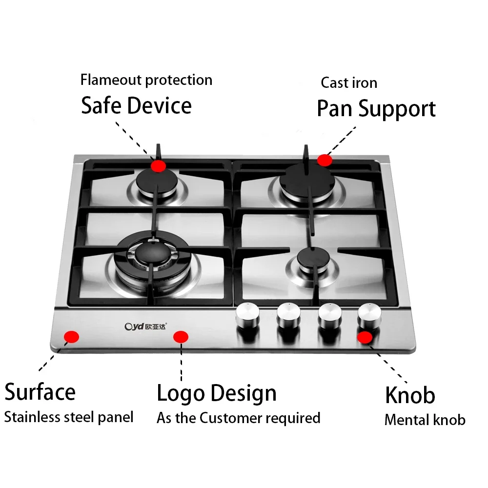 Wholesale Built-in Cooking Gas Burner Stove Reasonable Price Knob Home Cooker Kitchen 4 Burners Gas Hob Gas Stove Cooktops