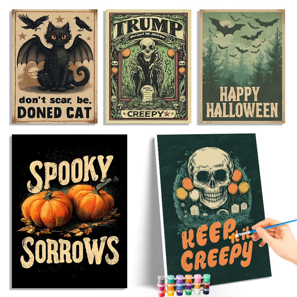 

GATYZTORY Paint By Number Adult Kit Halloween Poster Home Decoration Painting Wall Accessories On Canvas Drawing Brushes Diy Set