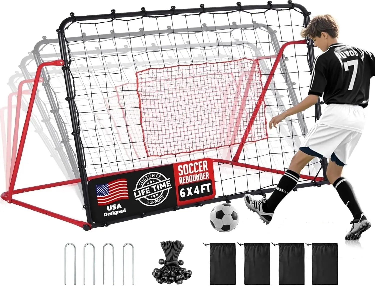 

Soccer Rebounder Net, 10 Adjustable Angles 6x4FT Kickback Trainer for Passing, Ball Control & Volley Practice