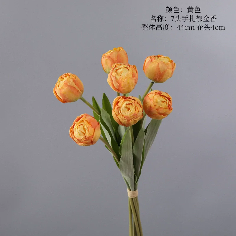 Simulation 7-Head Burnt Edge Tulip Home Decor Hotel Dining Table Window Sill Decoration Project Bonsai Wedding Fake Flowers