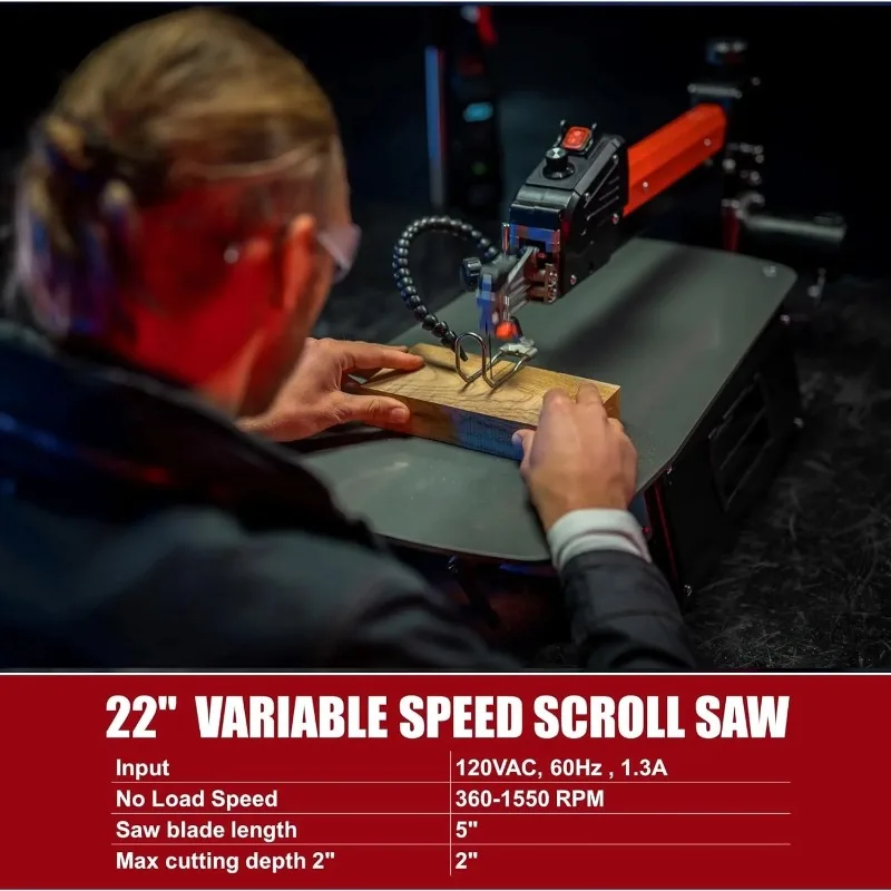 Scie à chantourner à vitesse variable pour le travail de calcul, acier rapide, 22 ", 1,3 A, 36.9" L x 14.3 "W x 5.4" H