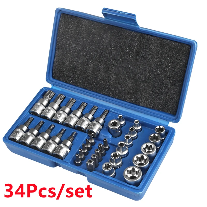 

34Pcs/set Pressure Batch Sleeve Group Sets SleeveHead Machine Motor Repairing Tool Socket Set Wrench Female Repair Tool