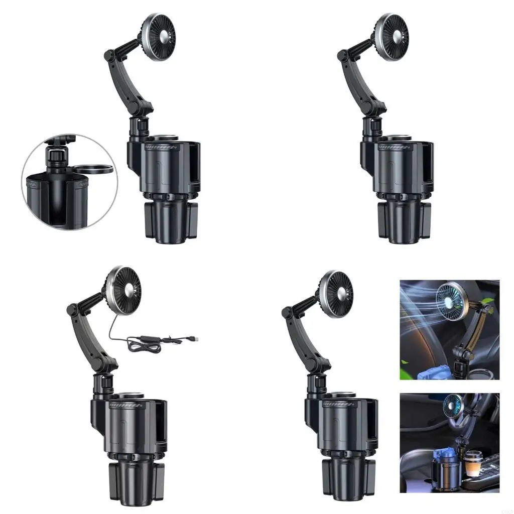 

C90F Car Cup Holder Fan Stay Comfortable During Drive USB Car Fan Support 12V/24V Power Adjust Fan Speed