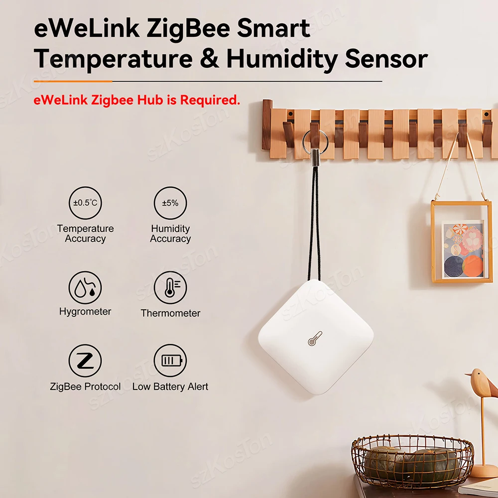 eWeLink APP smart home ZigBee Temperature and Humidity Sensor with Lanyard Indoor Hygrometer Thermometer Works with Alexa Google