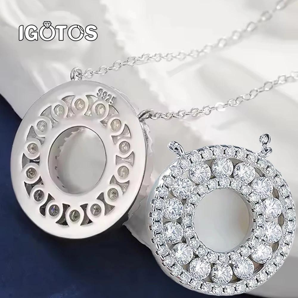 

IGOTOS 1.4CT Double Circle Moissanite Necklace Women 925 Sterling Silver Plated 18K Gold Diamond Pendant with Neck Chain Jewelry