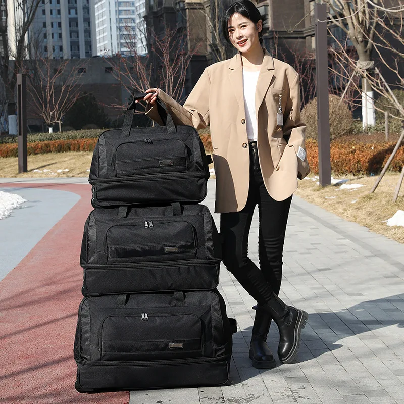 Oxford Cloth Trolley Luggage Bag Large Capacity Travel Bags on Wheels Multifunction Scalable Fashion Zipper Hand Luggage