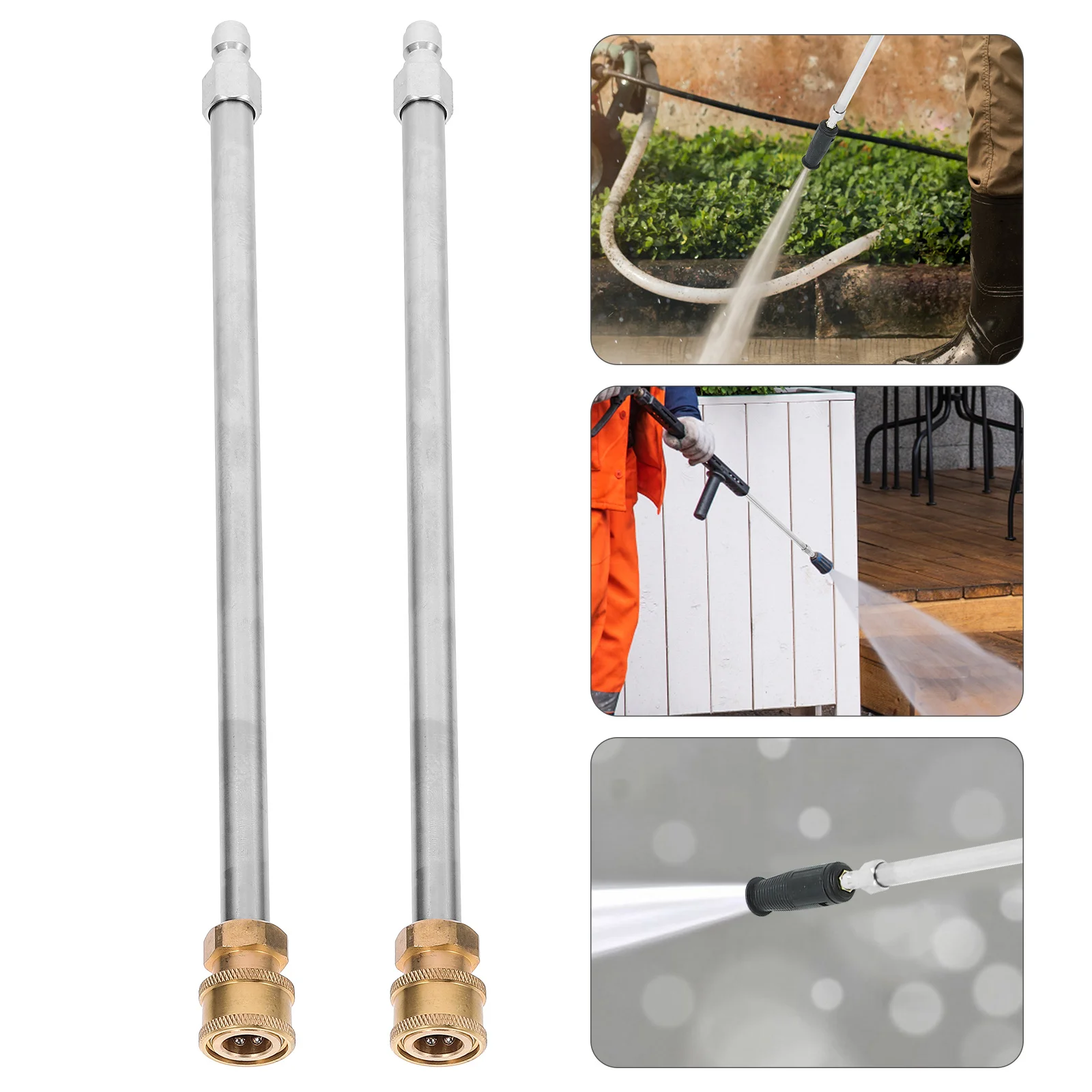 

2Pcs High Pressure Extension Wand Stainless Steel Durable Power Washer Accessories M22 to 14 Inch Power Washer Extender